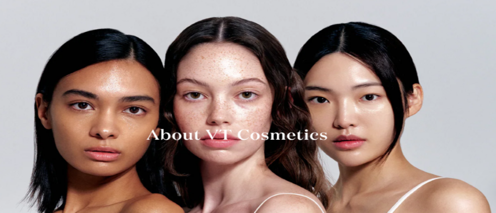 VT Cosmetics Korean Skincare – drei Frauen mit makelloser Haut posieren nebeneinander, Symbol für Vielfalt, natürliche Schönheit und effektive Gesichtspflege.