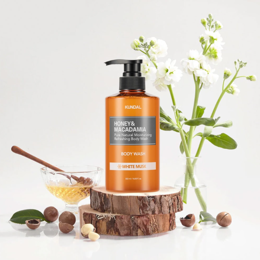 Korean SkincareKUNDAL Honey & Macadamia Pure Body Wash White Musk mit EAN 8809568740258 500ml Koreanische Kosmetik K Beauty