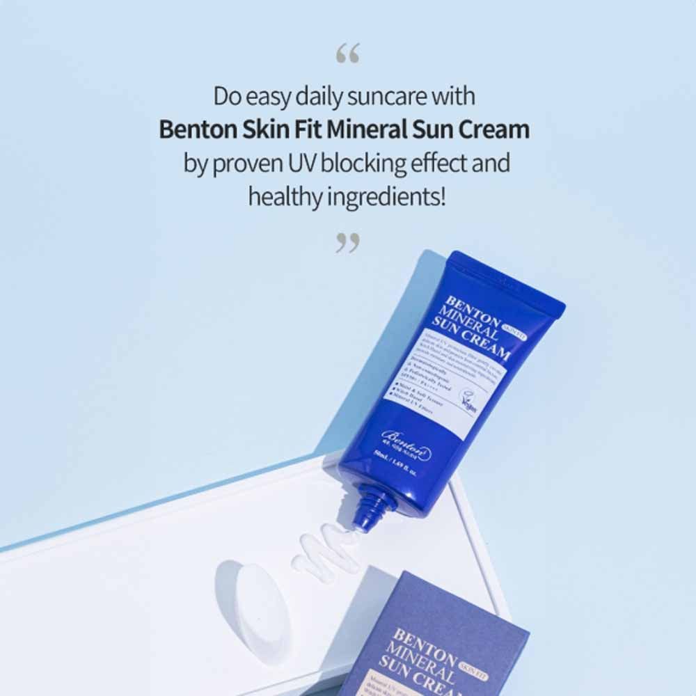 Koreanische Skincare BENTON Skin Fit Mineral Sun Cream SPF50+ PA++++ mit EAN 8809566991560 K-Beauty Korean Kosmetik