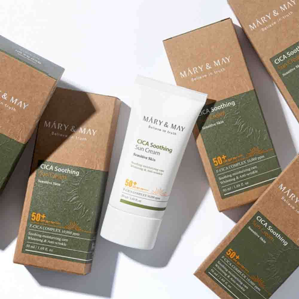 VERPACKUNG K-Beauty Mary May CICA Soothing Sun Cream SPF50 PA 50ml mit EAN 8809670681609 Korean Skincare Koreanische Kosmetik